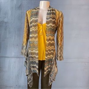 Chicos mesh Chevron cardigan open‎ front zigzag